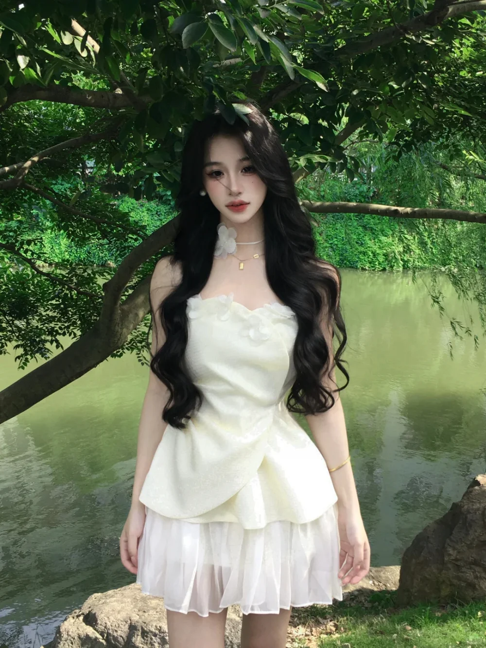 Pretty A Line Strapless Satin Chiffon Short Homecoming Dress 17th Birthday Outfits C4546