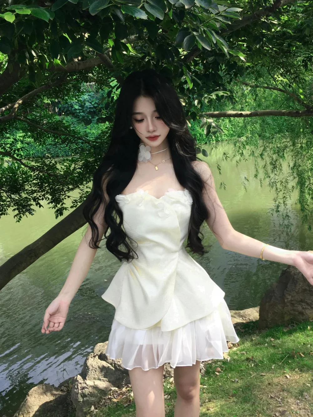 Pretty A Line Strapless Satin Chiffon Short Homecoming Dress 17th Birthday Outfits C4546