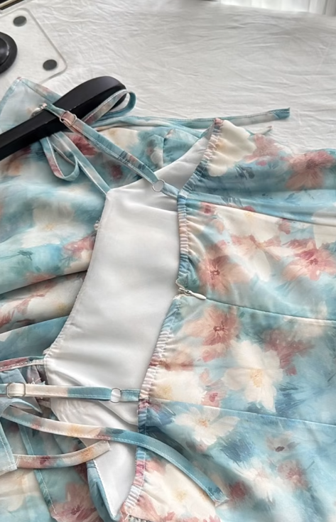 Chic A Line Spaghetti Straps Chiffon Printed Short Homecoming Dress 19th Birthday Outfits C4548