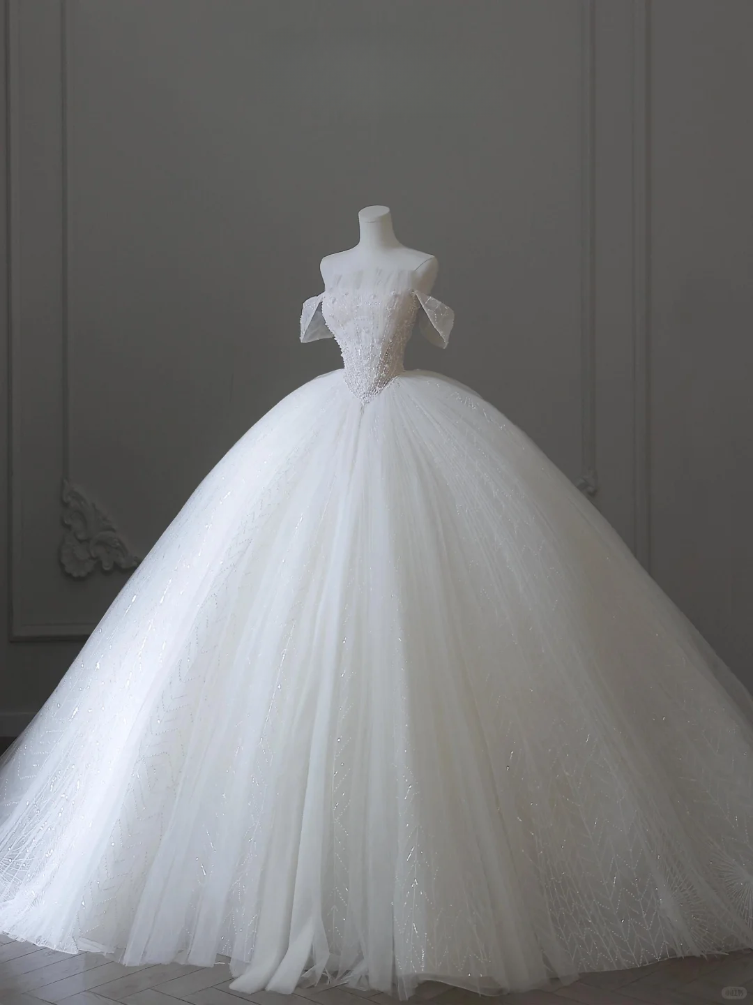 Classy Ball Gown Off The Shoulder Satin Tulle Sequin Long Wedding Dresses C4551