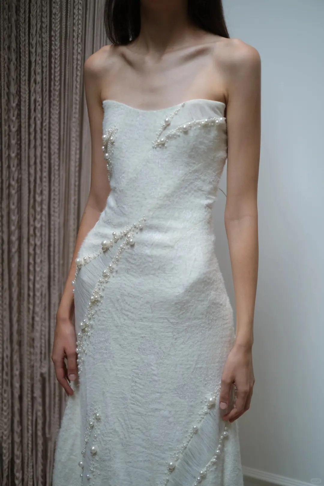 Dreamy Mermaid Strapless Satin Beads Long Wedding Dresses C4558