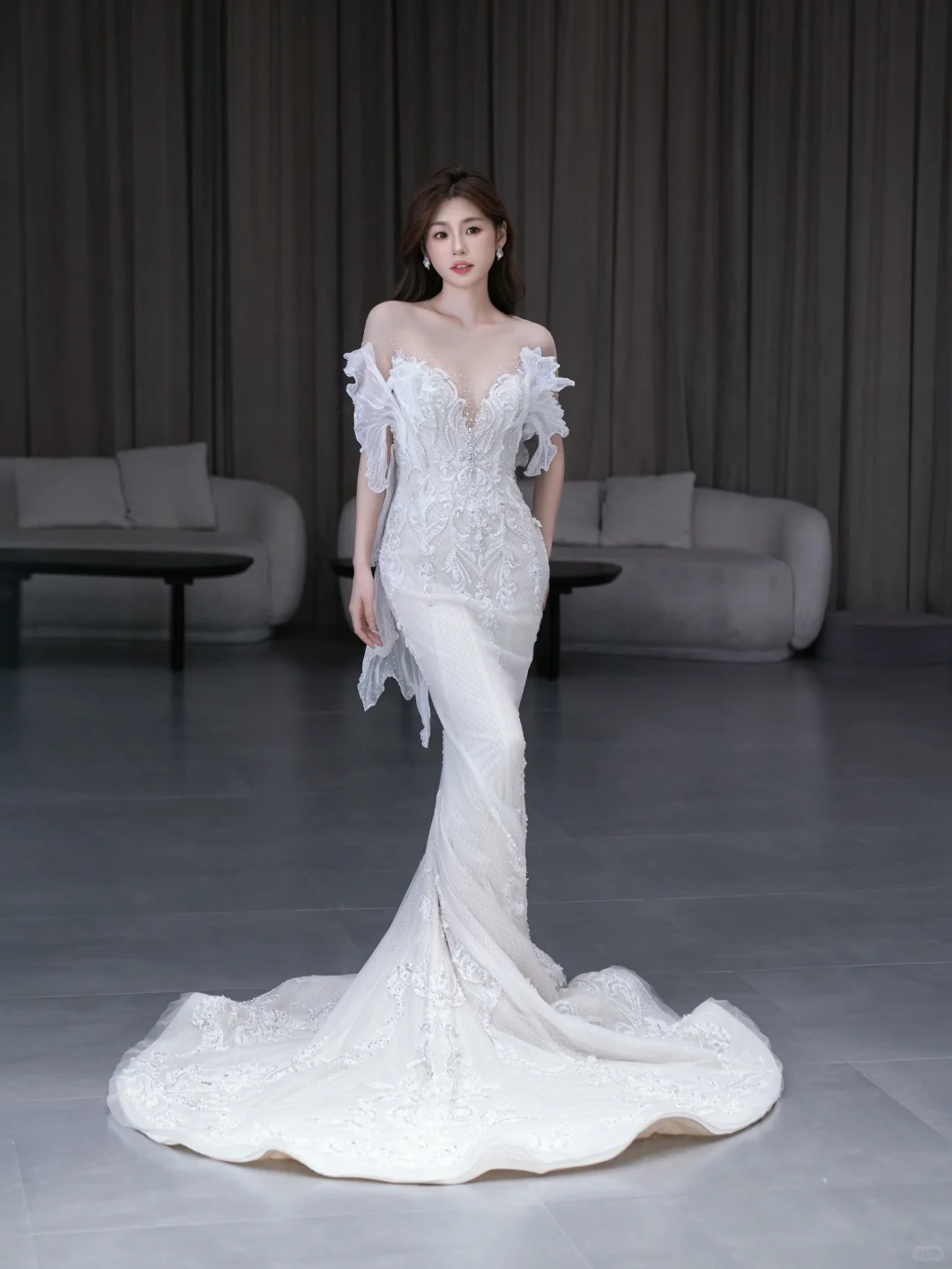 Dreamy Mermaid Off The Shoulder Satin Tulle Lace Beads Long Wedding Dresses C4565