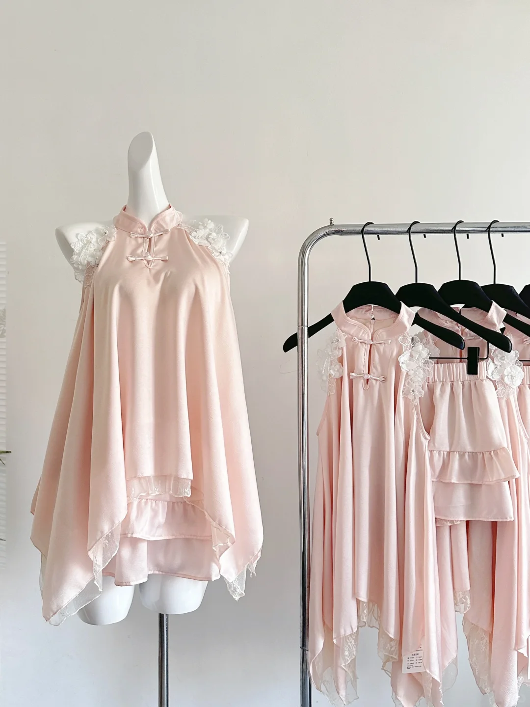 Pretty Chinese Style Halter Satin Lace Short Homecoming Dress 22th Birthday Outfits C4595