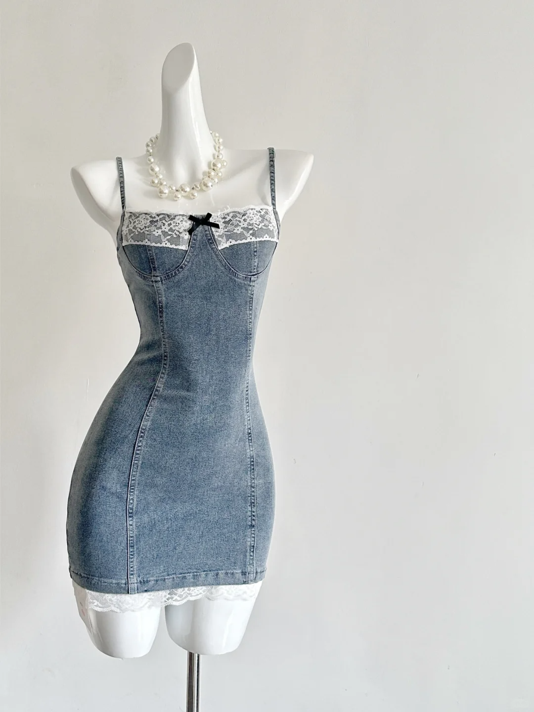 Chic 18th Mermaid Spaghetti Straps Denim Satin Lace Short Homecoming Dress Birthday Outfits C4600