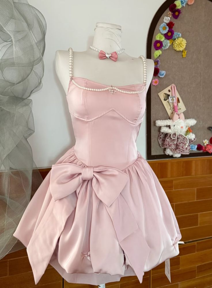 Sweet 16th Pink A Line Spaghetti Straps Satin Beads Short Homecoming Dress Birthday Outfits C4601