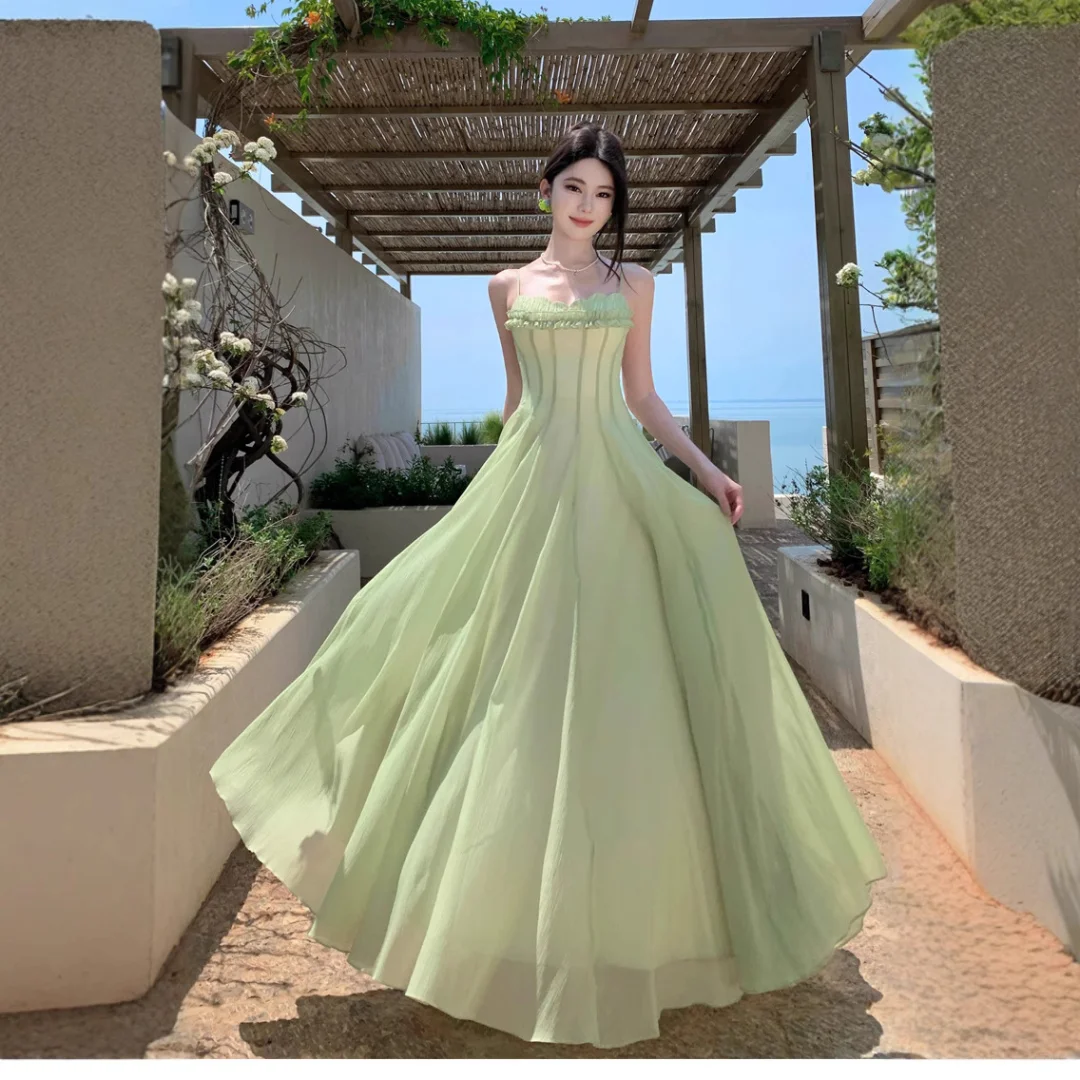 Elegant A Line Spaghetti Straps Chiffon Long Prom Dresses Formal Dress C4642