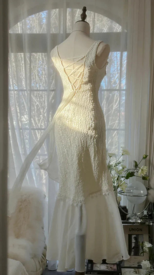 Unique Mermaid V Neck Satin Chiffon Long Prom Dresses Formal Dress C4650