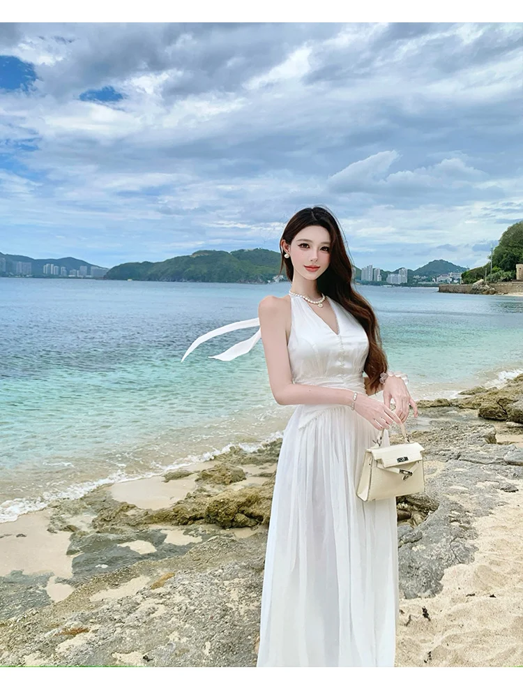 Elegant White A Line Halter Chiffon Long Prom Dresses Formal Dress C4652