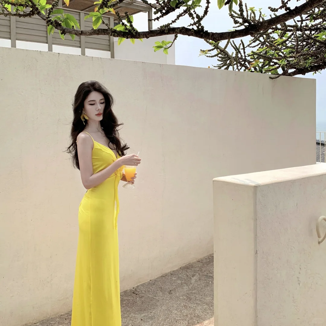 Yellow Mermaid Spaghetti Straps Satin Long Prom Dresses Formal Dress C4655