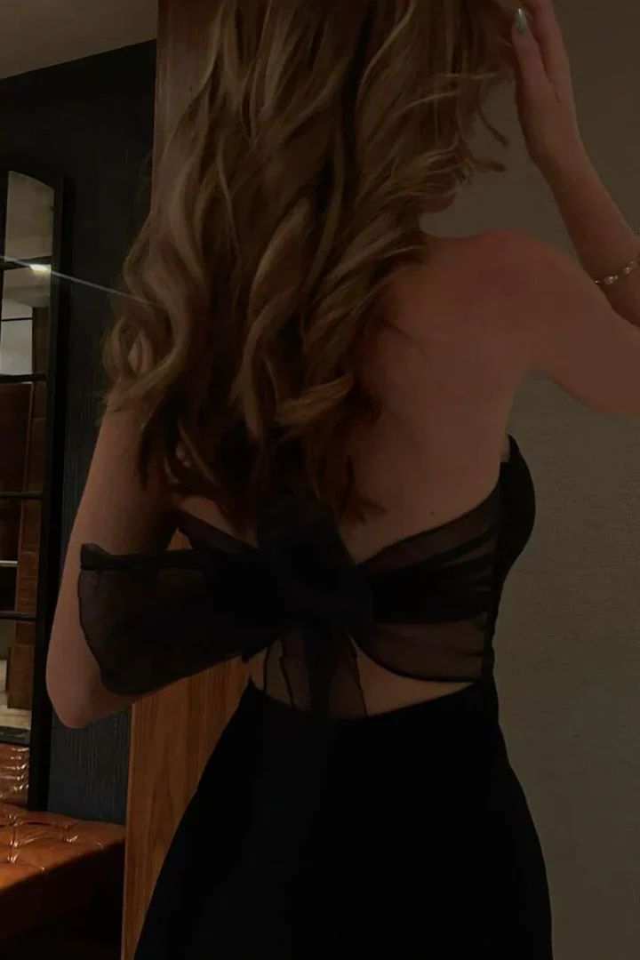 Pretty Mermaid Strapless Black Satin Slit Long Prom Dresses Formal Dress C4660