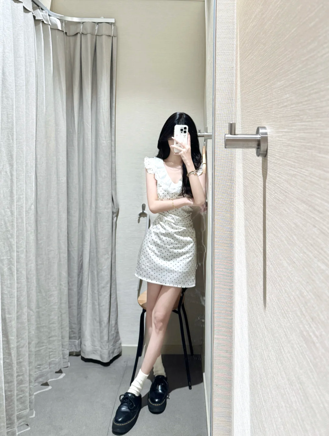 Princess A Line V Neck Satin Polka Dots Short Homecoming Dress 19th Birthday Outfits C4682