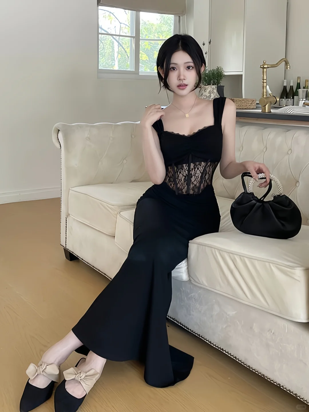 Classy Mermaid Sweetheart Black Satin Lace Long Prom Dresses Formal Dress C4723