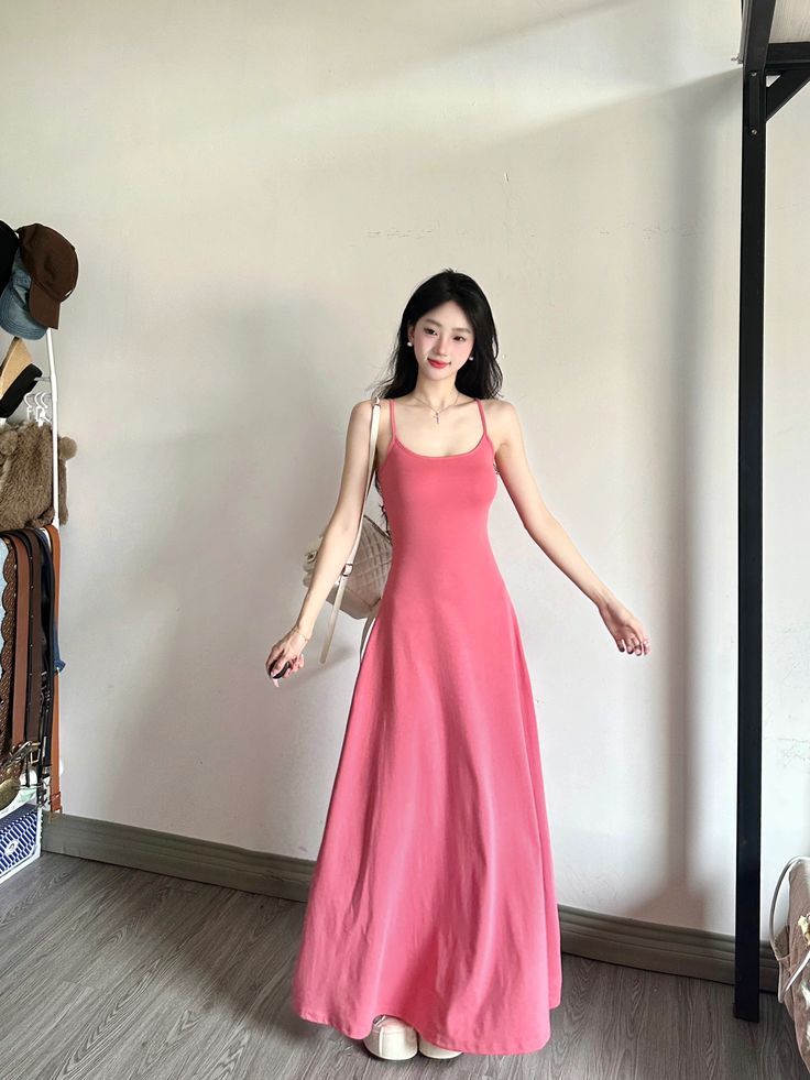 Pretty A Line Spaghetti Straps Pink Satin Long Prom Dresses Formal Dress C4729