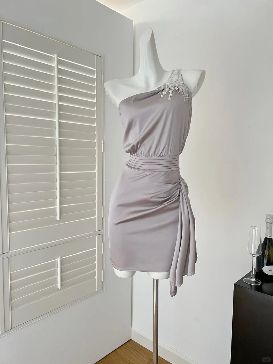 Chic Mermaid One Shoulder Satin Short Homecoming Dress 19th Birthday Outfits C4764