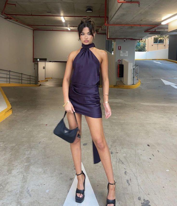 Purple Mermaid Halter Satin Short Homecoming Dress 19th Birthday Outfits C4767