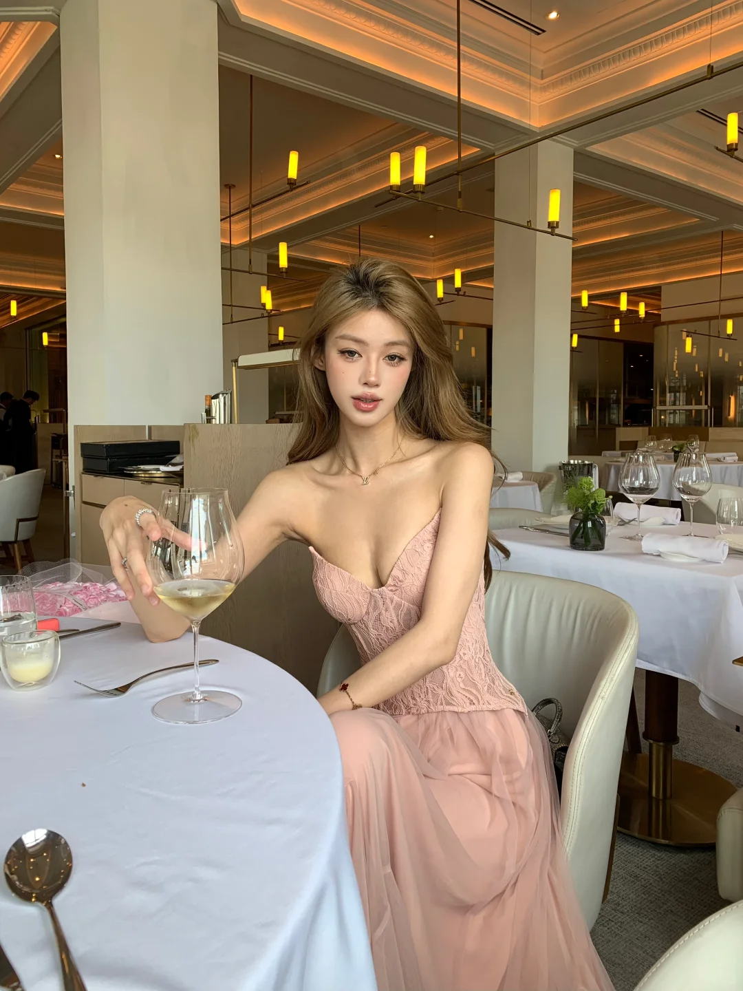 Classy A Line Strapless Tulle Lace Long Prom Dresses Formal Dress C4781