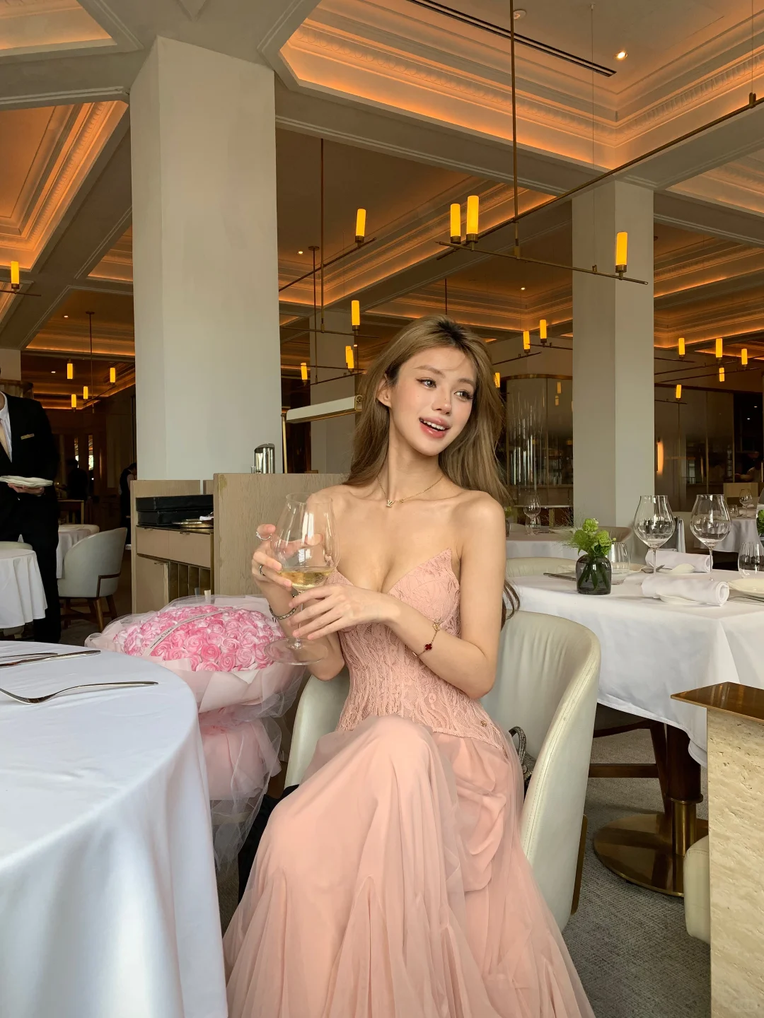 Classy A Line Strapless Tulle Lace Long Prom Dresses Formal Dress C4781