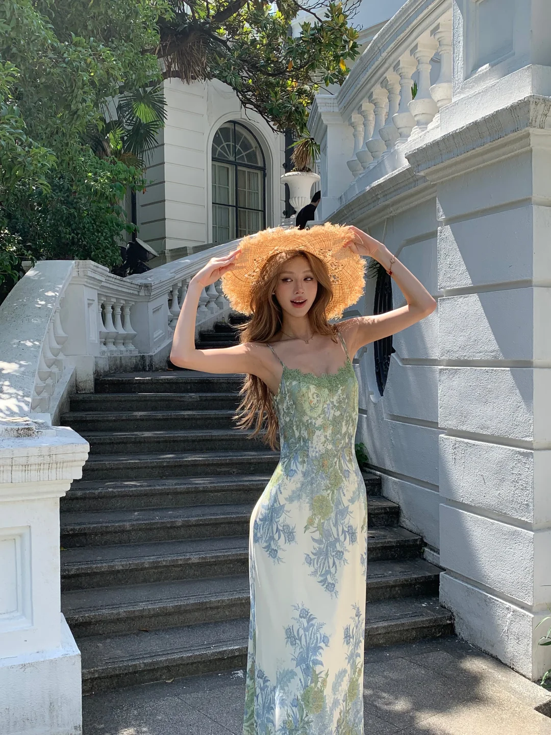 Elegant Mermaid Spaghetti Straps Satin Printed Lace Long Prom Dresses Formal Dress C4786