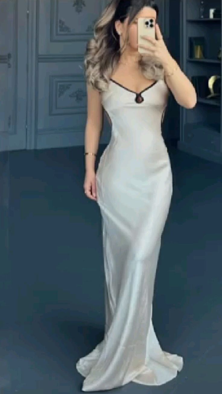 Simple Mermaid Spaghetti Straps Satin Long Prom Dresses Formal Dress C4788