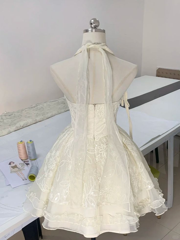 Cute A Line Halter Tulle Lace Short Homecoming Dress 18th Birthday Outfits C4792