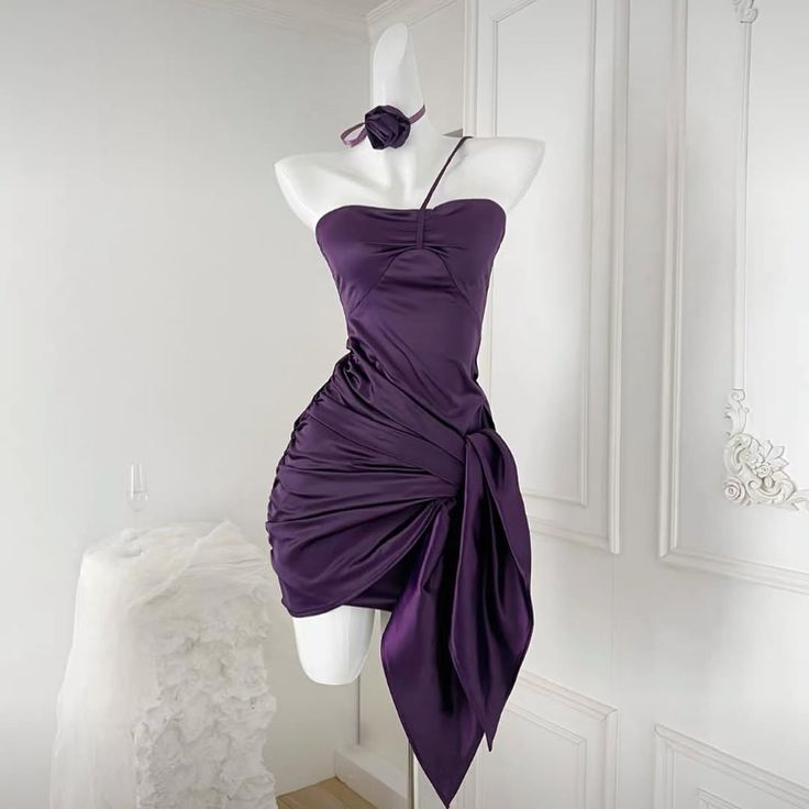 Chic Mermaid One Shoulder Purple Satin Pleated Short Homecoming Dress 18th Birthday Outfits C4852
