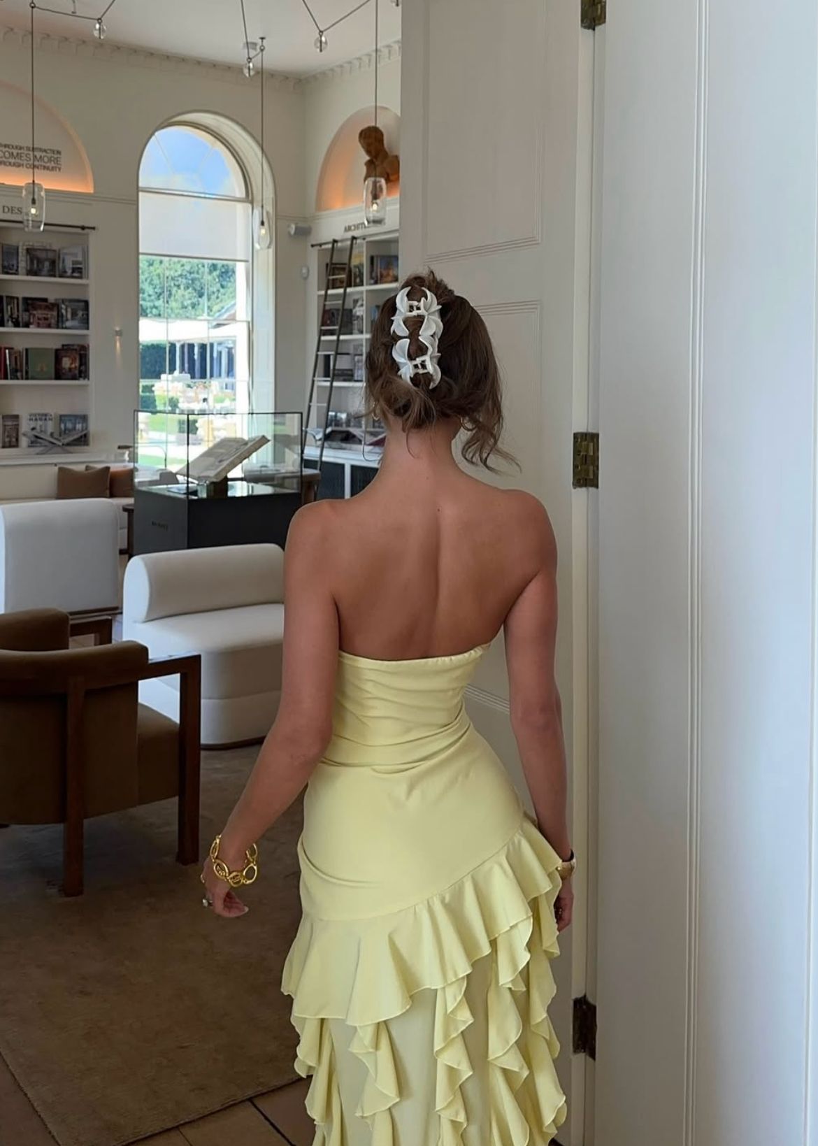 Chic A Line Strapless Satin Chiffon Ruffles Slit Long Prom Dresses Formal Dress C4875