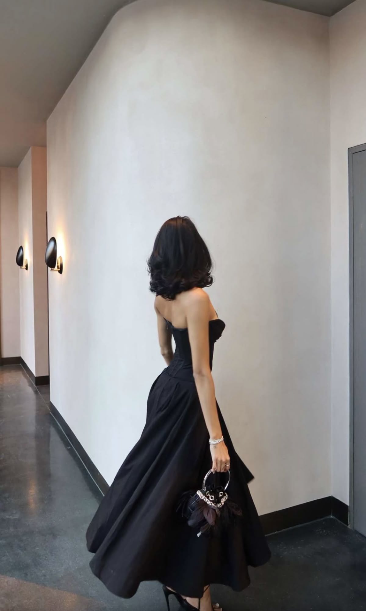 Elegant A Line Strapless Black Satin Long Prom Dresses Formal Dress C4966