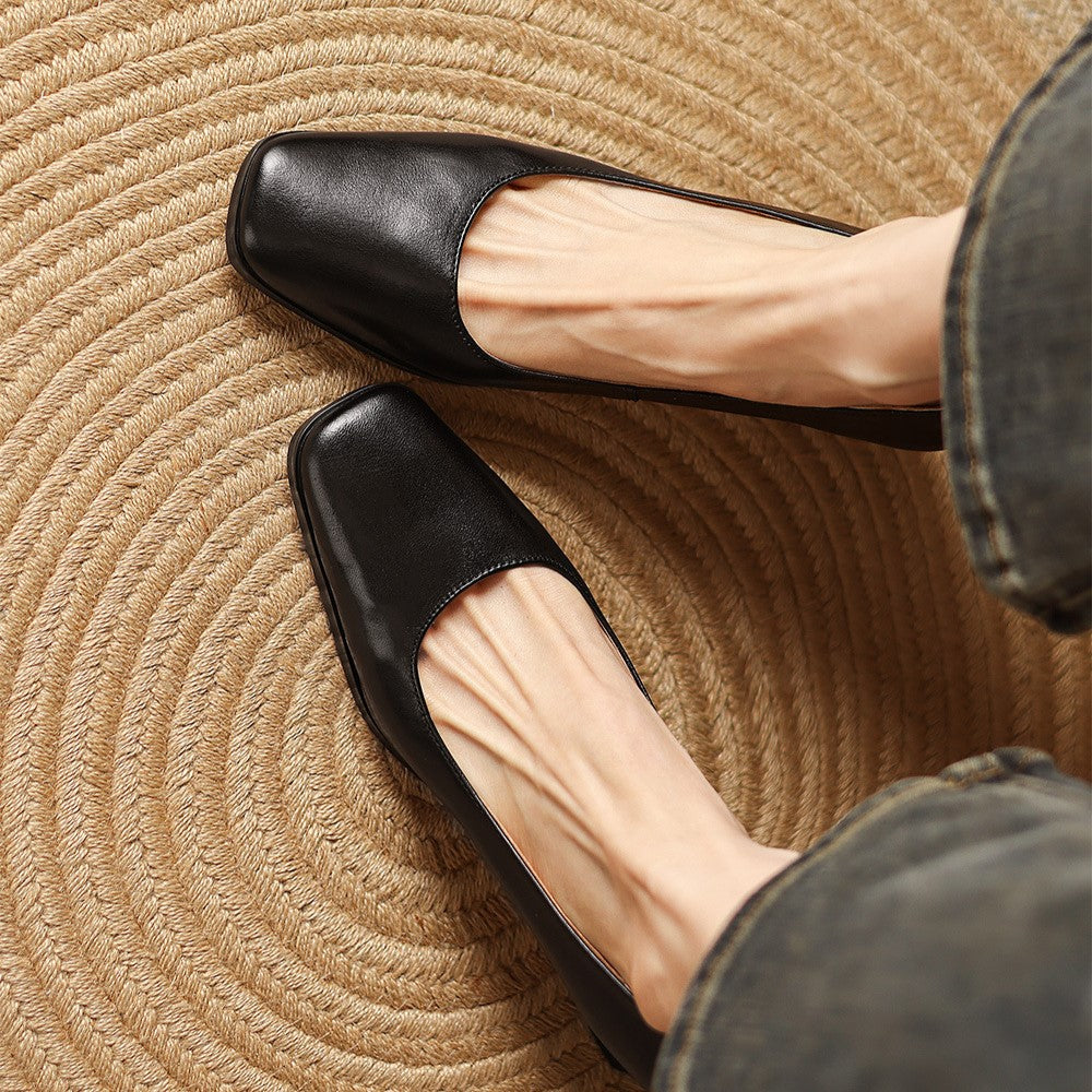 Square Toe Slip On Sculpted Block Heel Pumps