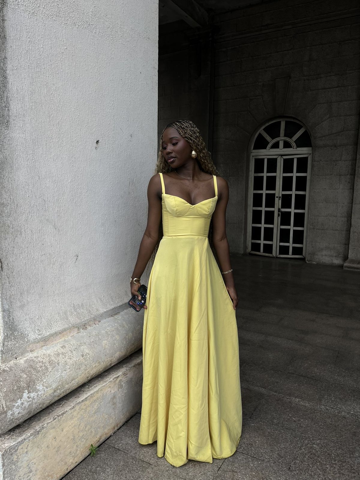 Yellow A Line Spaghetti Straps Satin Long Prom Dresses Formal Dress C5015
