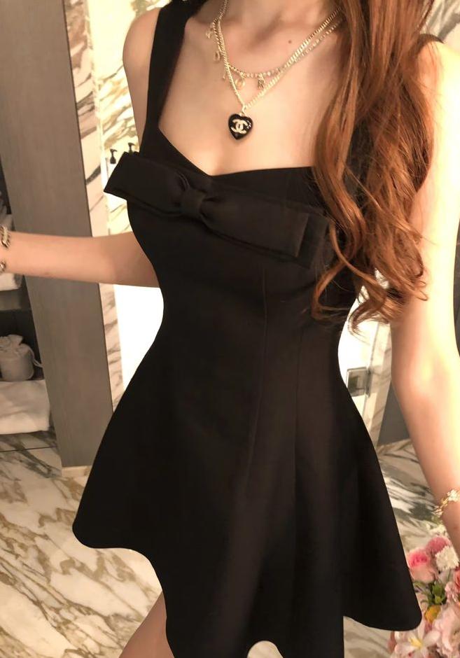 Classy A Line Spaghetti Straps Black Satin With Bow Short Homecoming Dress 18th Birthday Outfits C5075