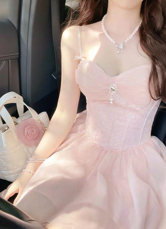 Cute A Line Spaghetti Straps Chiffon Lace Short Homecoming Dress 18th Birthday Outfits C5076