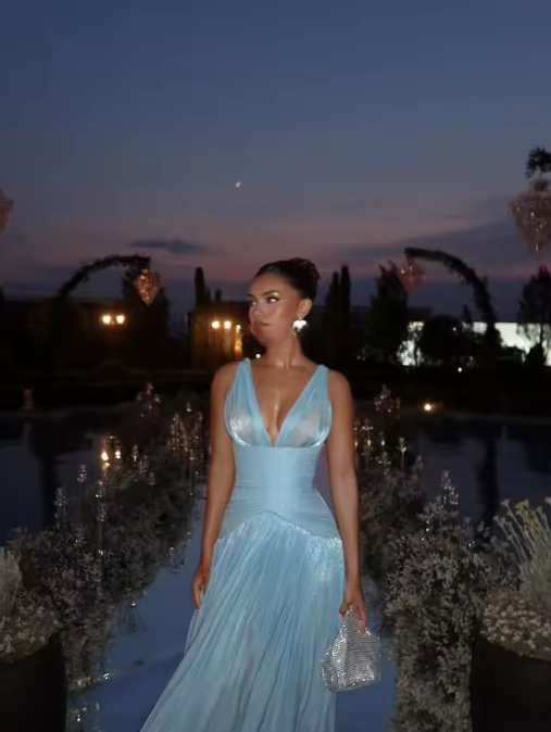 Sexy A Line V Neck Satin Slit Long Prom Dresses Formal Dress C5102