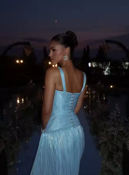 Sexy A Line V Neck Satin Slit Long Prom Dresses Formal Dress C5102