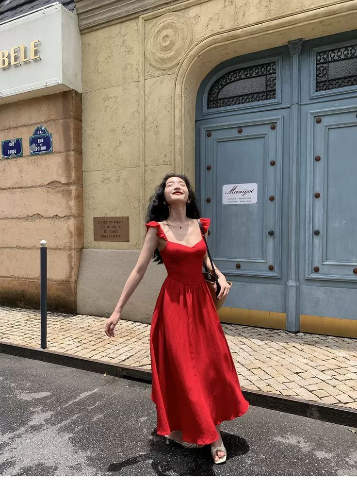 Unique Red A Line Ruffle Spaghetti Straps Satin Long Prom Dresses Formal Dress C5170