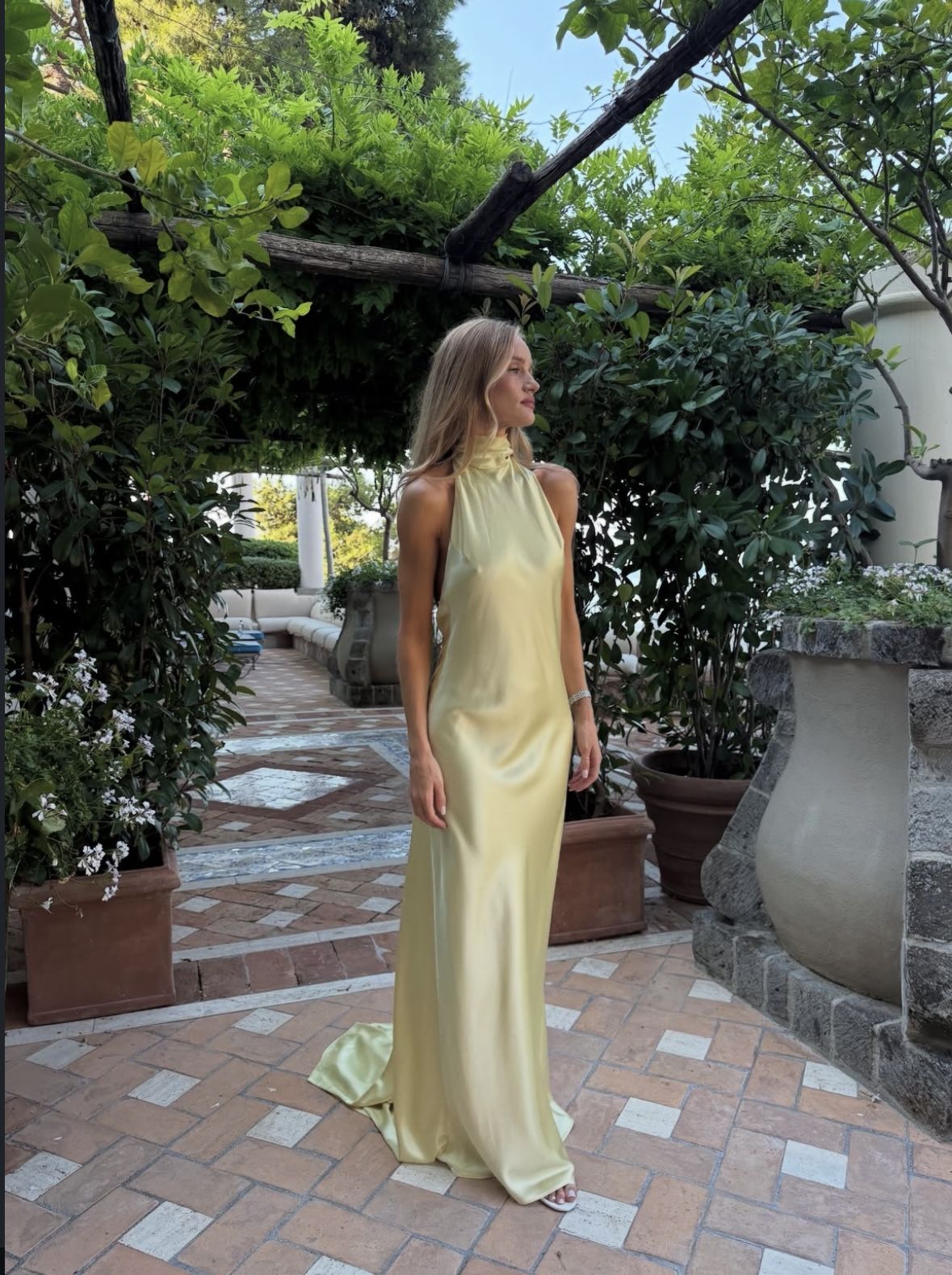Unique Mermaid Pastel Yellow Halter Satin Backless Long Prom Dresses Formal Dress C5212