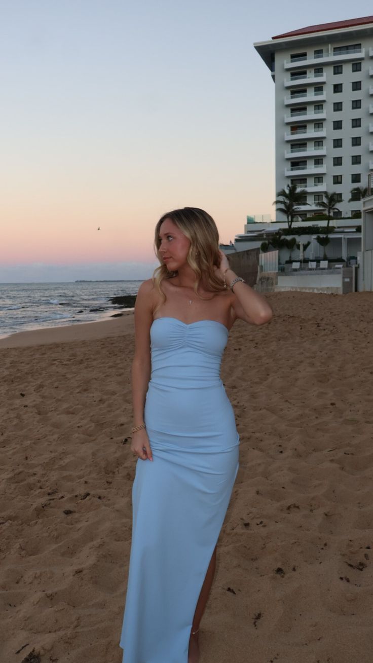 Sexy Mermaid Strapless Pale Blue Satin Slit Long Prom Dresses Formal Dress C5348
