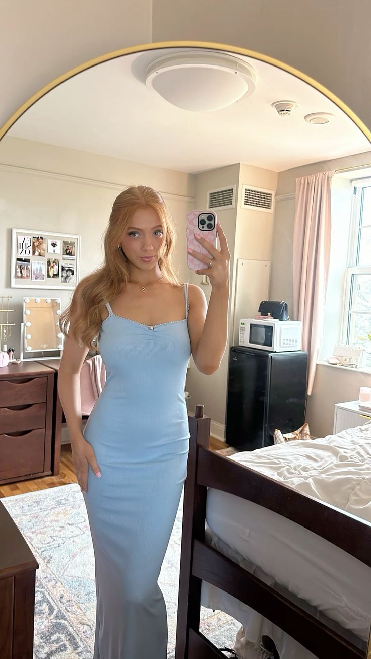 Bodycon Pale Blue Mermaid Spaghetti Straps Satin Long Prom Dresses Formal Dress C5349