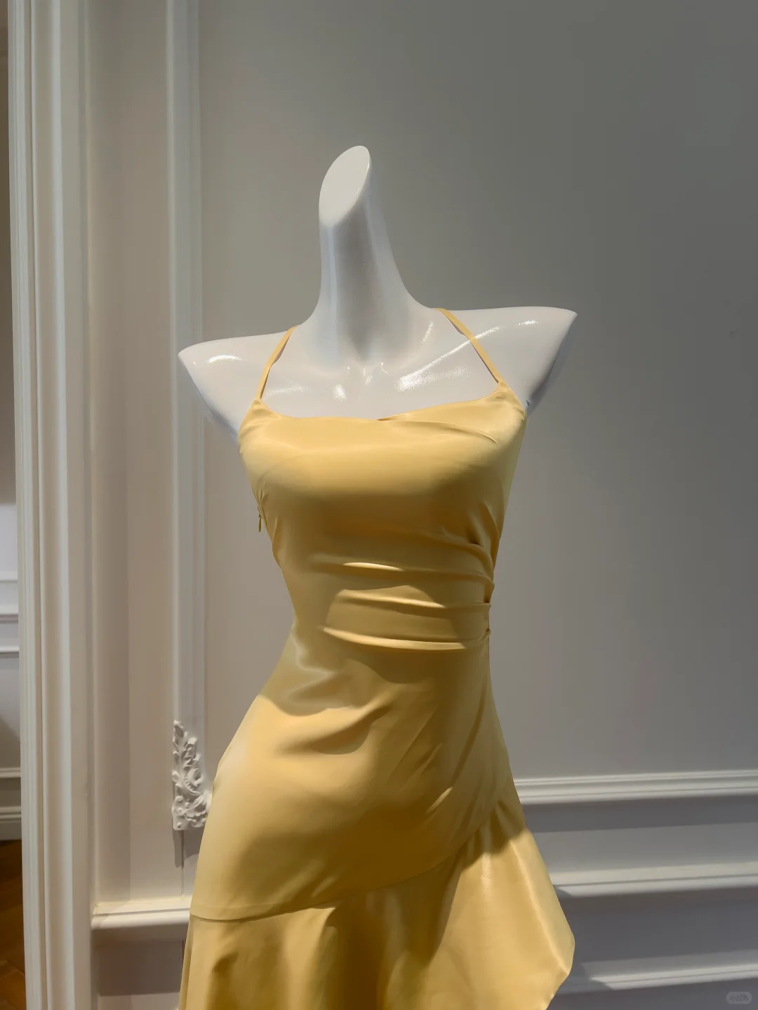 Pretty A Line Halter Yellow Satin High-Low Ruffle Hem Prom Dresses Formal Dress C5357