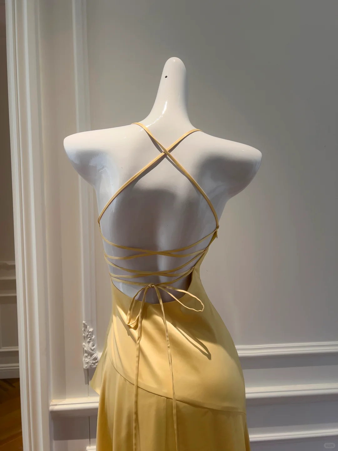 Pretty A Line Halter Yellow Satin High-Low Ruffle Hem Prom Dresses Formal Dress C5357
