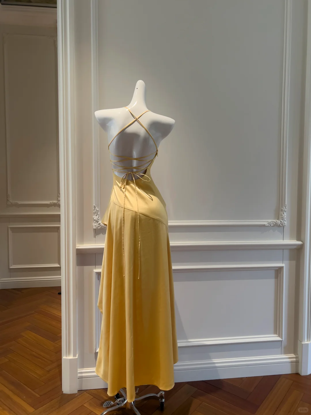 Pretty A Line Halter Yellow Satin High-Low Ruffle Hem Prom Dresses Formal Dress C5357