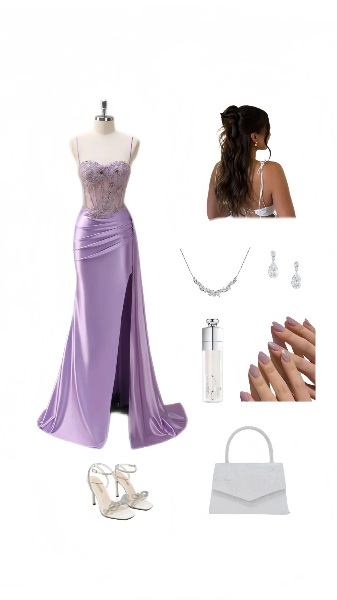 Fairy Mermaid Spaghetti Straps Lilac Pleated Satin Applique Slit Long Prom Dresses Formal Dress C5361
