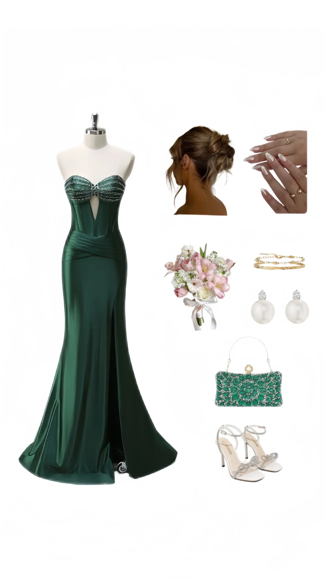 Modest Mermaid Sweetheart Dark Green Satin Slit Long Prom Dresses Formal Dress C5362
