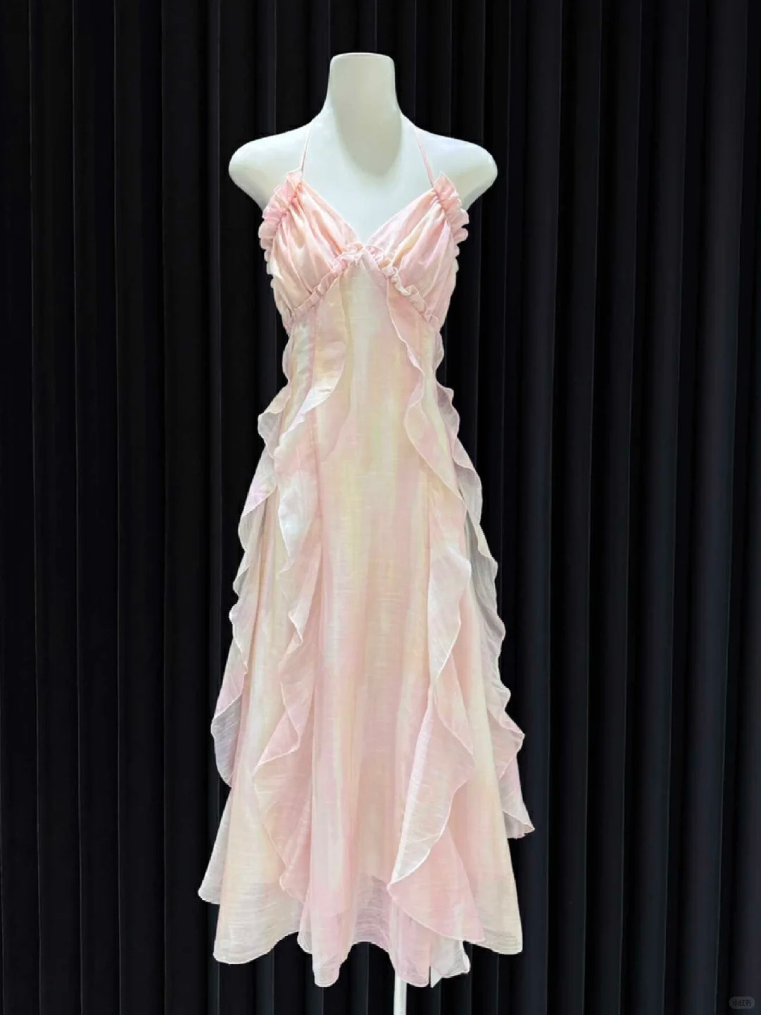 Unique A Line Halter Satin Ruffle Backless Long Prom Dresses Formal Dress C5363