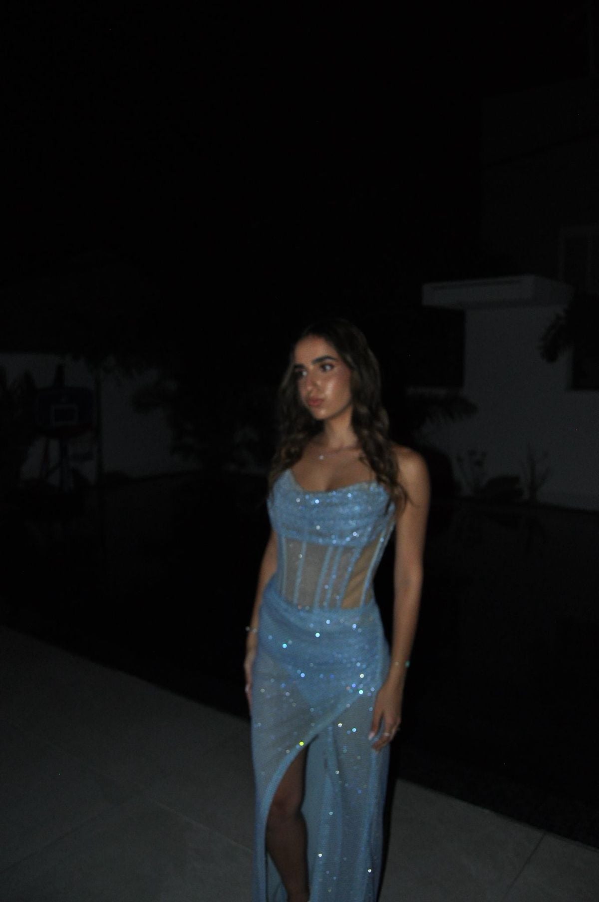 Shiny Mermaid Strapless Sequin Slit Long Prom Dresses Formal Dress C5386