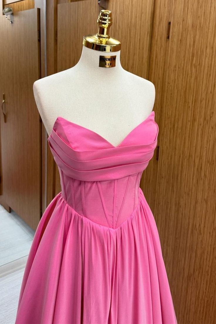 Pretty A Line Strapless Satin Long Prom Dresses Formal Dress C5632