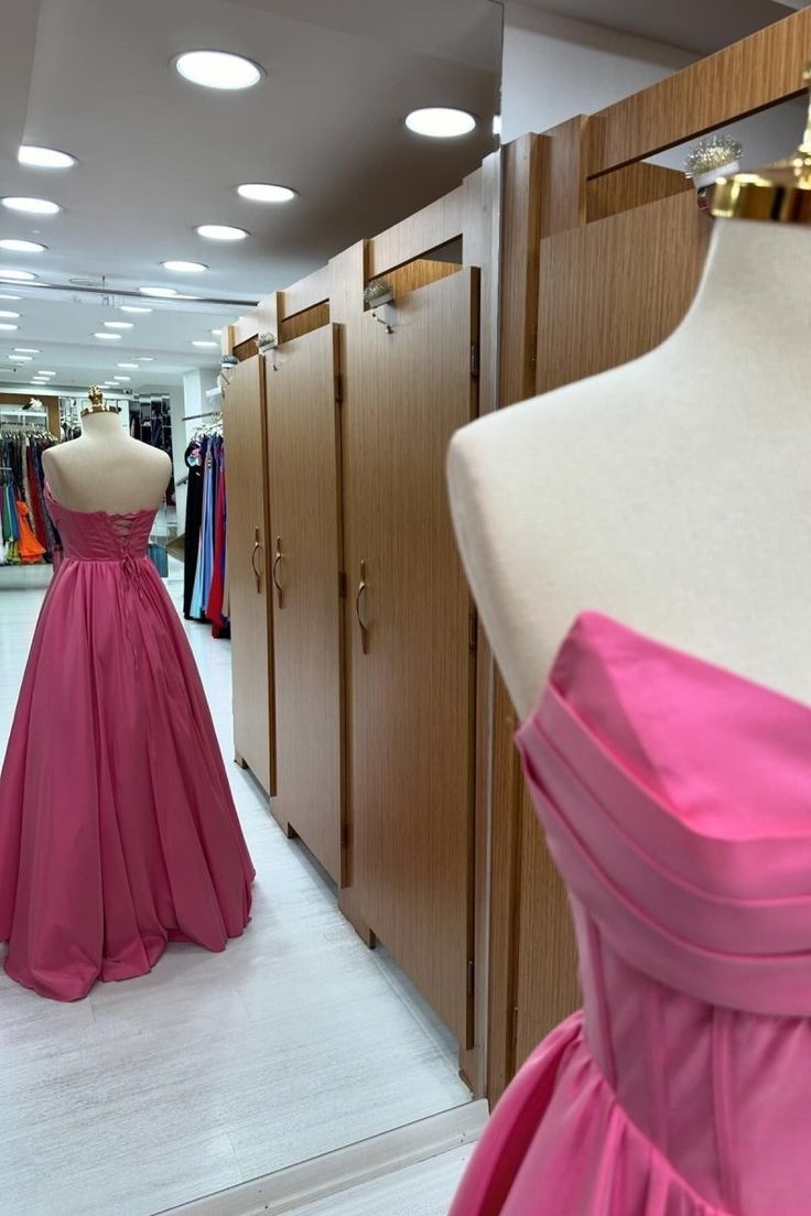 Pretty A Line Strapless Satin Long Prom Dresses Formal Dress C5632