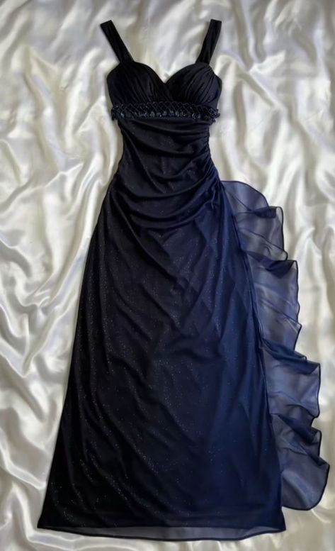 Shiny A Line Sweetheart Neck Ombre Navy Chiffon Sequin Long Prom Dresses Formal Dress C5641