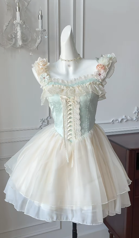 Cute A Line Square Satin Chiffon Flowers Short Homecoming Dress 16th Birthday Outfits C5452