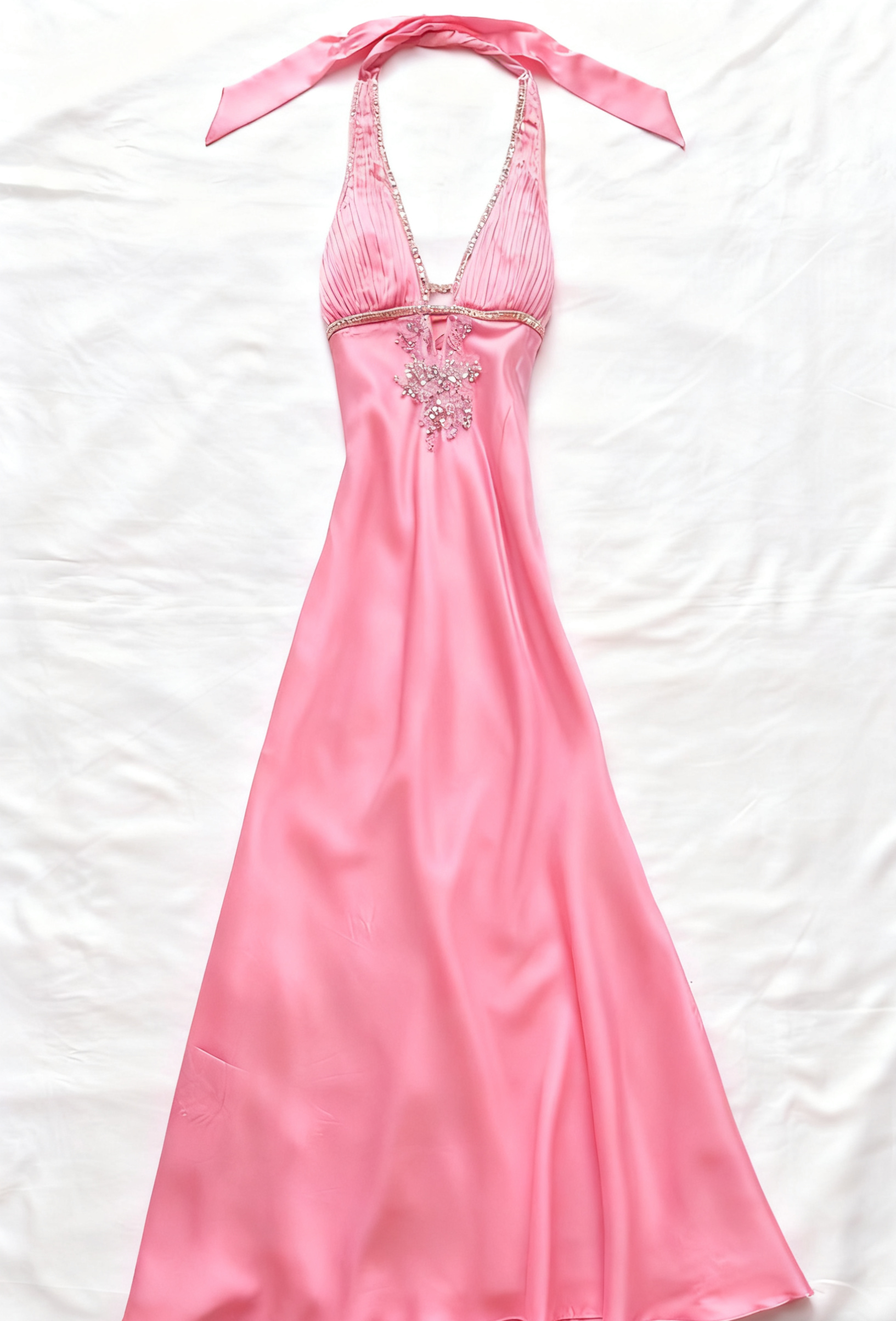 Modest A Line Halter Satin Beads Long Prom Dresses Formal Dress C5742