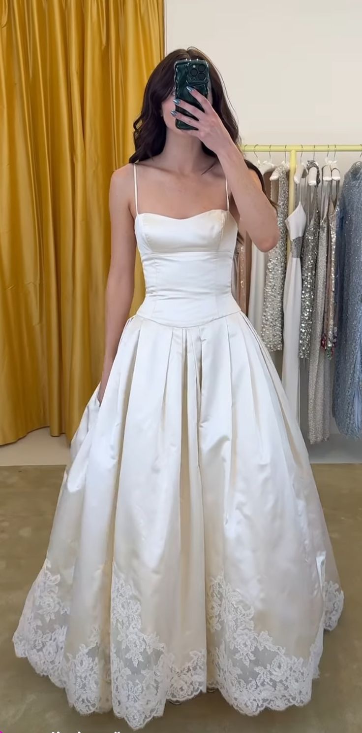 Pretty A Line Spaghetti Straps Stain Lace Long Prom Dresses Formal Dress C5762